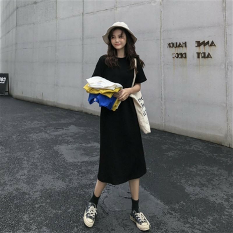 Tシャツワンピース レディース 半袖 春 夏 春夏 カットソー 無地 シンプル ブラッ...