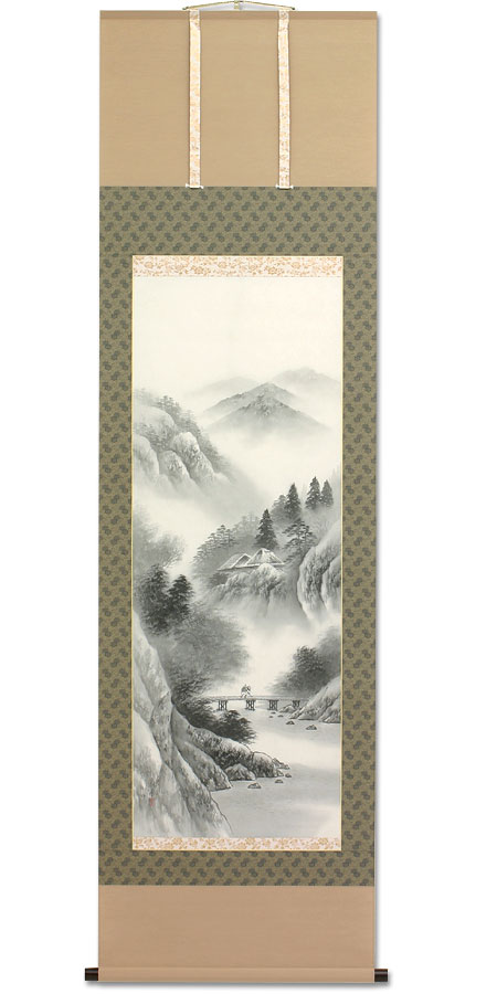 掛軸 掛け軸 水墨山水 岱 招鳳作 掛軸 床の間 インテリア