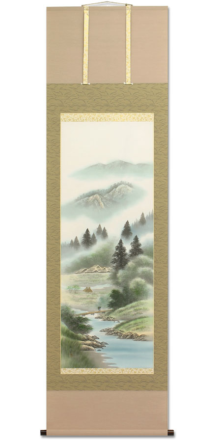 樂天商城 - 掛軸 掛け軸 彩色山水 岱 招鳳作 掛軸 床の間 インテリア