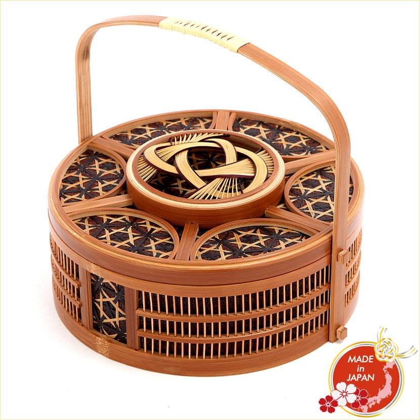 駿河竹千筋細工淡路手付丸菓子器日本...