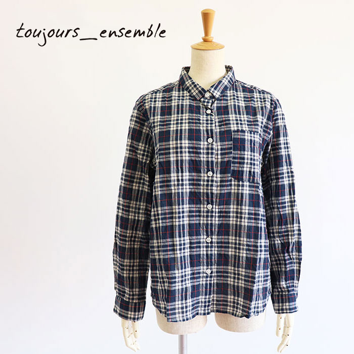 【SALE セール 20％OFF】toujours ensemble トゥジュールアンサンブル レディース シャーリングチェックシャツ TJ1151