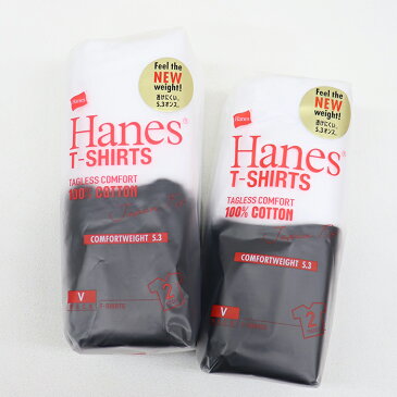 HANES/ヘインズ　Japan Fit 2P CREW NECK T-SHIRTS WHITE/ジャパンフィット 2P VネックTシャツ ホワイト/ブラック　H5325