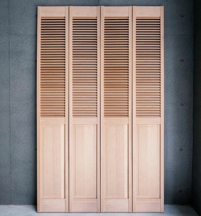 【木製 4枚（左右引き分け）折戸】オリジナル木製クローゼットドア ハーフルーバー 1424 W1217