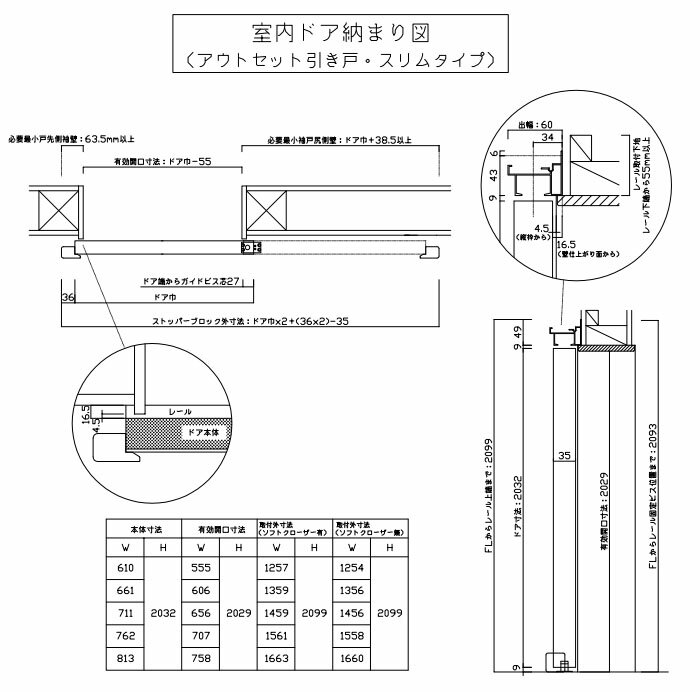 アウトセット引き戸用枠及び金物セット