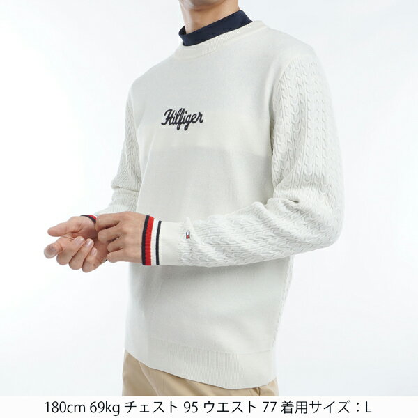 トミーヒルフィガー ゴルフ メンズ ウエア セーター THMA461 ケーブルミックス クルーネック 冬 重ね着 トップス TOMMY HILFIGER GOLF 24AWW ASR SAL