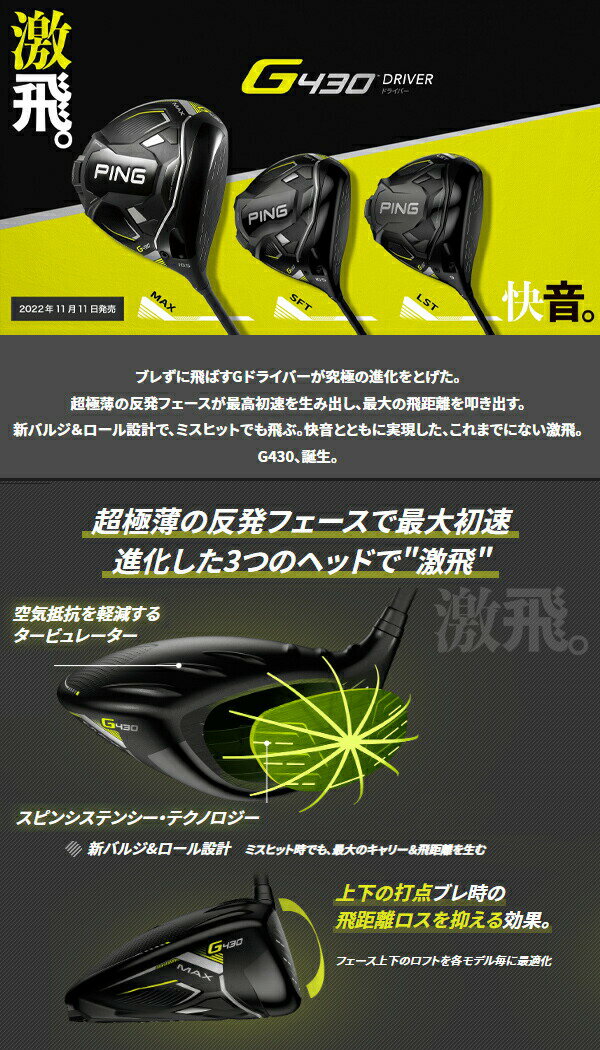 ♪【特注】【22年モデル】ピン G430 MAX ドライバー [スピーダーNX グリーン] カーボンシャフト PING GOLF G430 DRIVER マックス Speeder NX GREEN 2