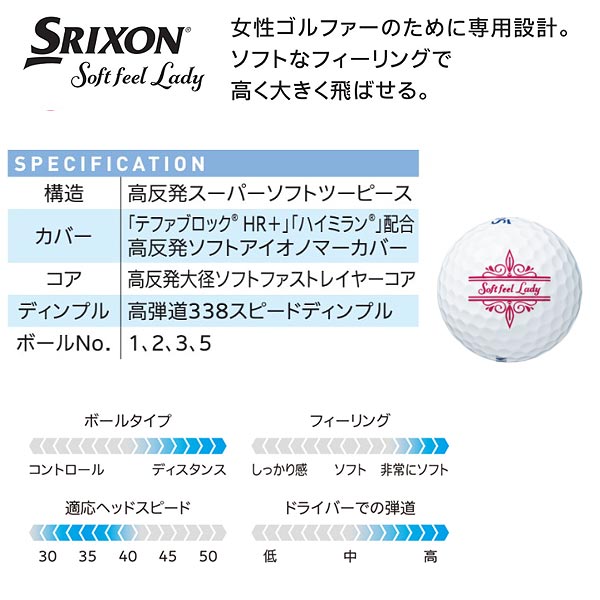 【21年モデル】【レディース】スリクソン ゴルフボール ソフトフィールレディ 1ダース (12球) SOFT FEEL LADY SRIXON DUNLOP ダンロップ 2