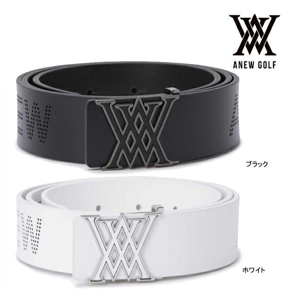 アニュー ゴルフ レディース ロゴパンチング ベルト AGFUWBT01 ANEW GOLF WOMEN LOGO PUNCHING BELT 牛革 バックル ロゴ ブラック ホワイト 25ET 10PT