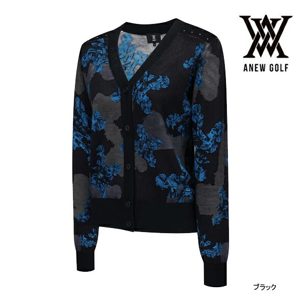 【エントリーで更にポイント3倍中】アニュー ゴルフ レディースウェア ニット カーディガン AGFFWKC02 ウィメンズ FA フラワーパターン ANEW GOLF 長袖 ウエア AW 韓国 Vネック ラウンド 25WT