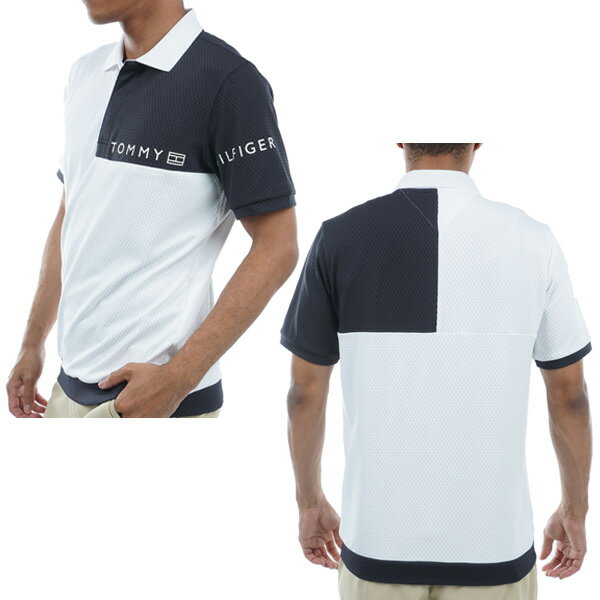 トミーヒルフィガー ゴルフ 半袖シャツ THMA432 メンズ カラーブロック リンクスジャガード TOMMY HILFIGER GOLF 吸水速乾 UV LYW 25W SAL ASR