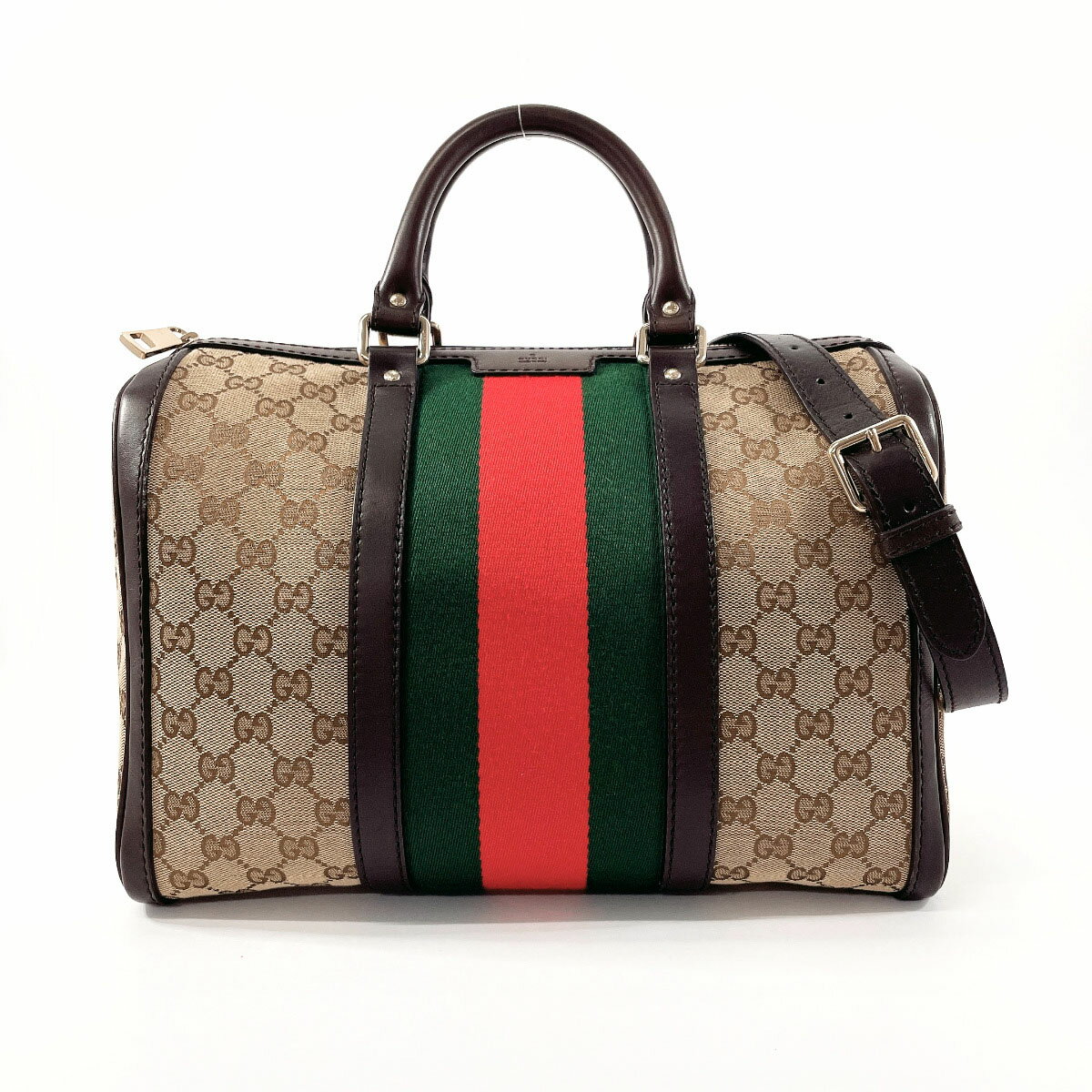 【中古】GUCCI グッチ ミニボストン 2WAY シェリーライン 247205 ハンドバッグ GGキャンバス/レザー ブラウン ユニセックス