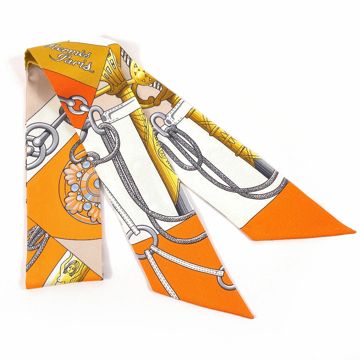 HERMES エルメス CLIQUETIS クリケティス 061574S ツイリー シルク オレンジ【中古】 レディースのサムネイル