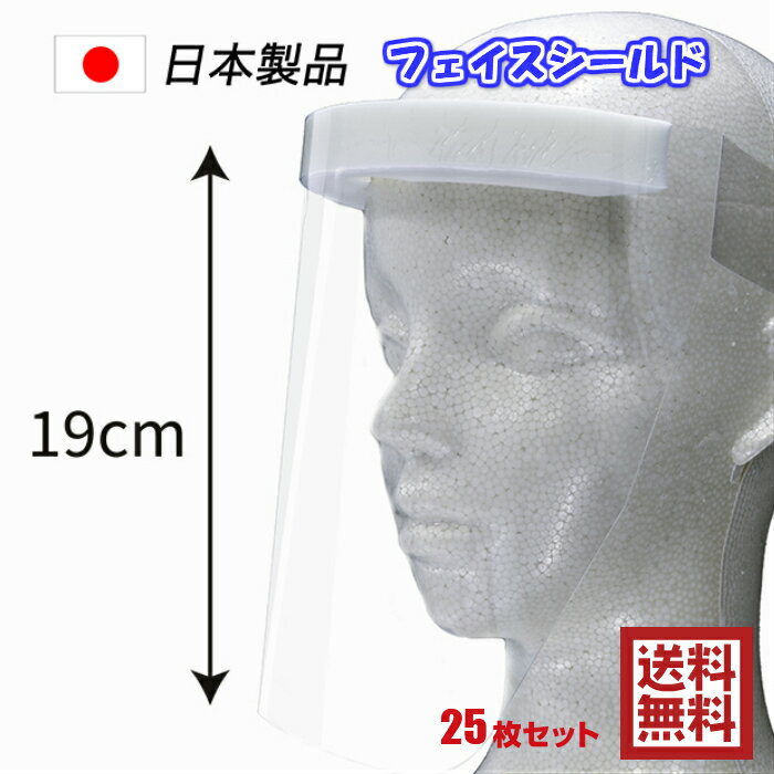 フェイスシールド JP-1L 送料無料 25枚セット 透明 日本製 フェイスガード 保護 飛沫防止 メガネ可