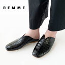 最大3000円クーポンプレゼント！ REMME レメ クロコ型押しレザー ミュール レディース ミュールパンプス ローヒール レザー 本革 スリッパサンダル ミュールサンダル (416) BURUNDI NEGRO ブラック≪★返品交換対象外≫