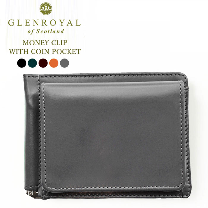 グレンロイヤル 財布（メンズ） グレンロイヤル 財布 メンズ GLENROYAL MONEY CLIP WITH COIN POCKET 03-6164 マネークリップ 小銭入れ付き 革 二つ折り スリム 薄型 薄い カード入れ付 ブライドルレザー