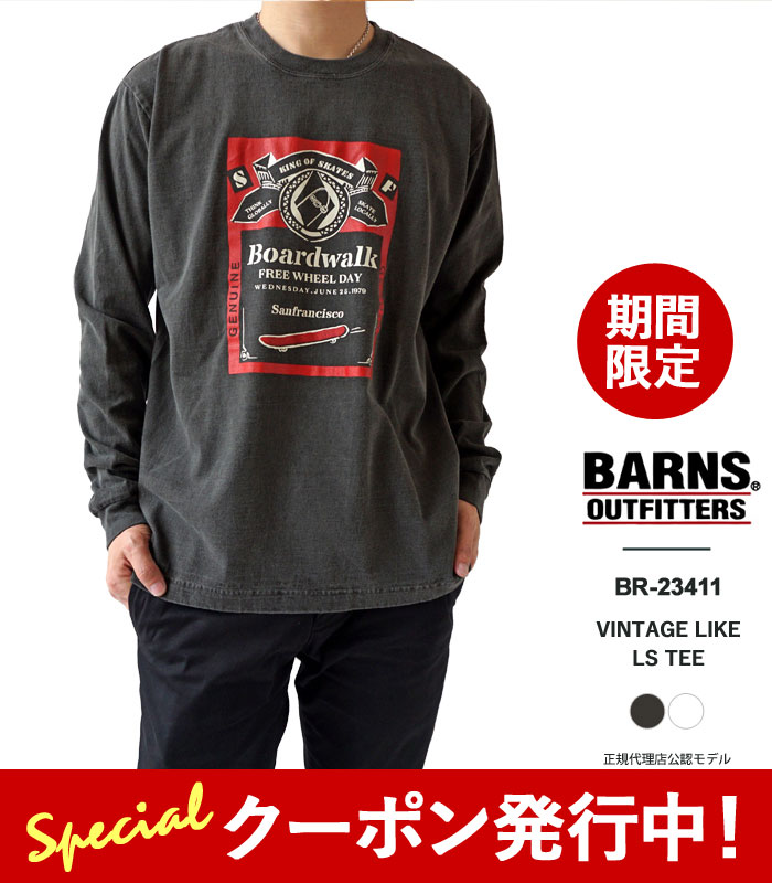 10%OFFクーポンプレゼント！ バーンズ アウトフィッターズ Tシャツ 長袖 メンズ Barns Outfitters VINTAGE LIKE LS TEE ヴィンテージライク ロングスリーブTEE BR-23411 プリント クルーネック アメカジ
