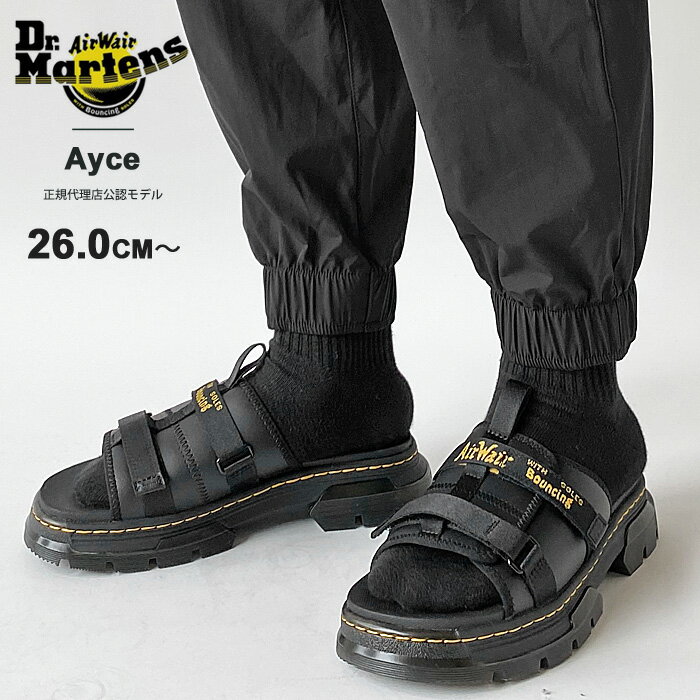  ドクターマーチン サンダル メンズ Dr.Martens Ayce 31530001 スライドサンダル ベルクロベルト イエローステッチ レザー