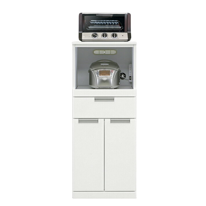 50cm幅 レンジ台 レンジラック キッチン収納 スライドカウンター 炊飯ジャー収納 引き出し 収納家具 収納 MDF エナメル塗装 ホワイト モダン ホワイト