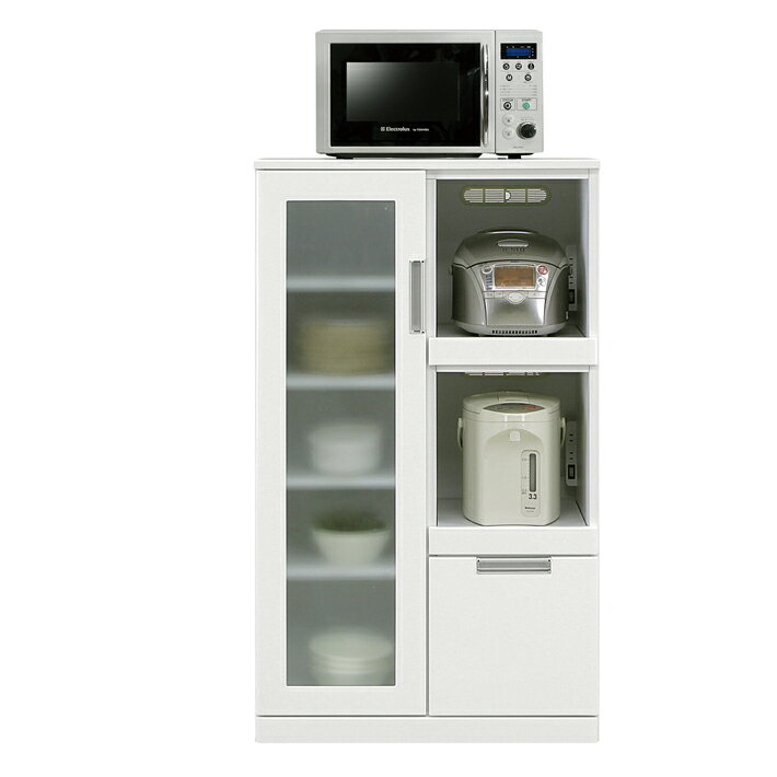 【全品P5倍】 70cm幅 レンジ台 レンジラック キッチン収納 スライドカウンター 炊飯ジャー収納 引き出し 収納家具 収納 MDF エナメル塗装 ホワイト モダン ホワイト