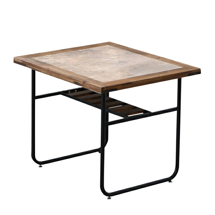 【11/8~P10倍】 ダイニングテーブル 85cm幅 メラミン アカシア 木製 ブラックスチール 北欧 カジュアル 大理石風 ミッドセンチュリー 2人用 食卓 机 収納スペース付 棚付き