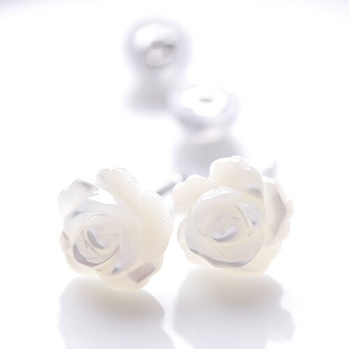 Rakuten - 【P5倍】ピアス レディース 白チョウピアス 8mm バラピアス 14k K14 WG ホワイトゴールド スタッドピアス 金属アレルギー対応 アレルギー対策 おしゃれ おすすめ 大人 シンプル 普段用 女性 20代 30代 40代 50代イエベ ブルベ