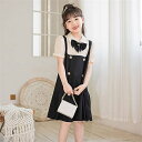 子供服 女の子 ワンピース ドレス サロペット スカート 半袖 重ね着風 リボン キッズ ガールズ チュニック フォーマル 入学式 卒業式 可愛い 春夏秋 送料...