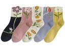靴下 レディース ソックス 5足セット 可愛い 花柄 春夏【防臭 吸汗 綿 高通気性】薄手 室内抗菌 カラフルなデザイン 長め 蒸れない
