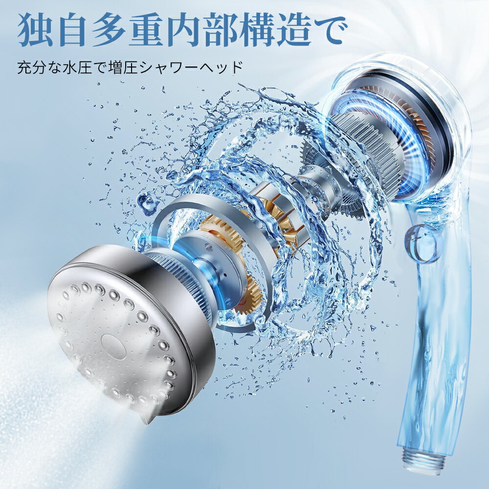 【特別セ一ル！P20】シャワーヘッド ミスト マイクロナノバブル 節水 シャワー スパレベル 多機能 3段階モード 増圧 肌ケア 手元止水 高洗浄力 毛穴 汚れ 除去 美髪 美肌 美顔 美容 取付簡単 アダプター付 ホワイト シルバー 国際汎用基準G1/2