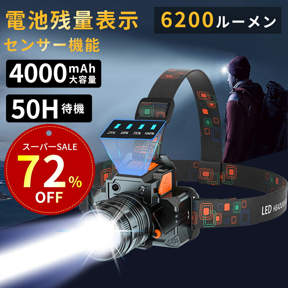 ヘッドライト 充電式 LEDヘッドランプ ヘッド ライト センサー機能 高輝度 3モード 明るい ヘッドランプ ledヘッドライト USB充電式 防水 電池残量...