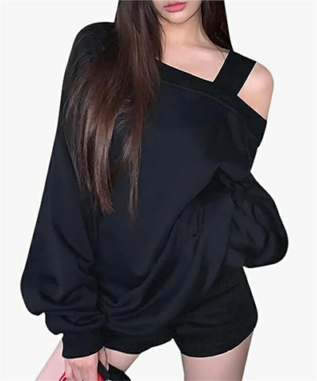 パーカー レディース 長袖 トレーナー 肩出しトップス セクシー カジュアル 大きいサイズ 可愛い 無地 スウェット 斜めショルダー 着瘦せ 春秋冬のサムネイル