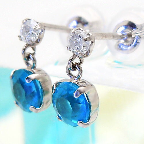 『ジュエリークイーン』ホワイトゴールド (K18WG) インディゴアパタイト ピアス (0.5ct/D 0.06ct/ネオンブルー/ぶら下り)【宝石 ジュエリー】【プレゼント】 【夏色】