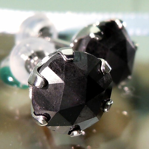 『ジュエリークイーン』プラチナ(Pt900)ブラックダイヤモンド ピアス(2ct×2/TOTAL 4ct/大粒/ローズカット/片耳販売OK/メンズ/ペア/男女兼用)【宝石 ジュエリー】【プレゼント】*