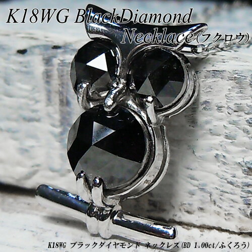 Rakuten - 『ジュエリークイーン』【あす楽】ホワイトゴールド(K18WG) ブラックダイヤモンド ネックレス(BD Total 1.00ct/ふくろう/梟/オウル/ローズカット)【新作】【宝石 ジュエリー】【プレゼント】【刻印無料】*