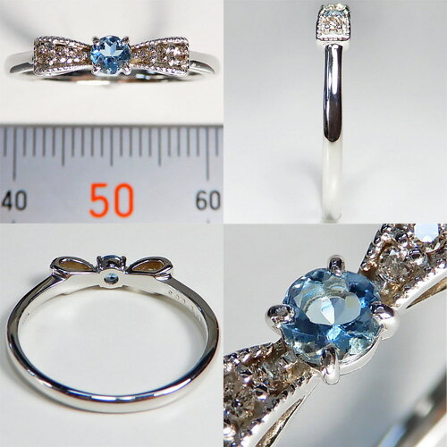 　[ジュエリークイーン][スピード配]プラチナ(Pt900) アクアマリン　リング(0.1ct/D 0.05ct/3月誕生石/ダイヤモンド/リボン/りぼん)【宝石 ジュエリー】【プレゼント】【刻印無料】* 3