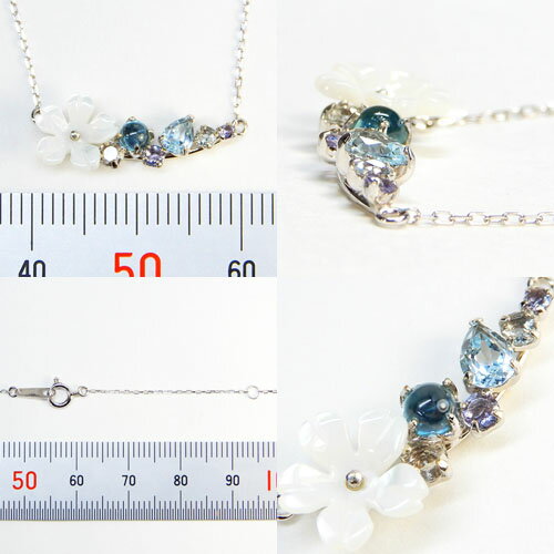 『ジュエリークイーン』ホワイトゴールド (K10WG) マルチカラーストーン ネックレス(桜/さくら/花/シェル/アクアマリン/ブルートパーズ/タンザナイト)【新作】【宝石 ジュエリー】【プレゼント】【刻印無料】* 3