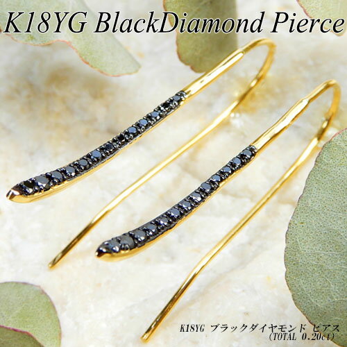 乐天商城 - 　[ジュエリークイーン]【あす楽】イエローゴールド(K18YG) ブラックダイヤモンド ピアス(Total 0.2ct/4月誕生石/しずく/フック/ライン)【新作】【宝石 ジュエリー】【プレゼント】*