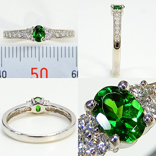 プラチナ(Pt900) グリーンガーネット リング(0.18ctUP D0.2ct ツァボライト レアストーン 希少石 オーバル j-queen21-10012402 ジュエリークィーン楽天市場店 サンプル画像3