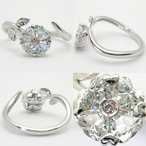 『ポイント20倍』ホワイトゴールド(K18WG) ダイヤモンド リング(D 0.56ct/PD 0.007ct/ピンクダイヤ/ハート/四つ葉/クローバー/サイズフリー)【ハイクラス】【宝石 ジュエリー】【プレゼント】【刻印無料】*