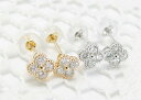 ピアス ダイヤモンド K18 イエローゴールド スタッド ピアス0.15ct×2 クローバー 4つ葉 花 フラワー ホワイトゴールド ピンクゴールド 1ペア販売...