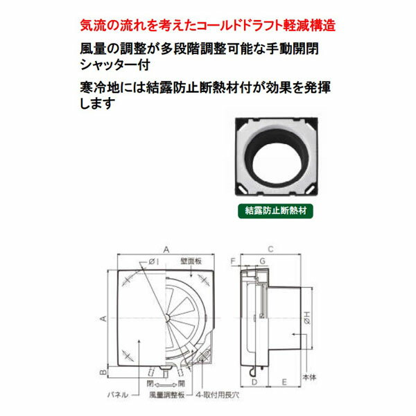 バクマ工業 空気清浄フィルター 結露防止断熱材付 樹脂製角型レジスター RE-100JFK-G 結露防止断熱材付φ100 グレー 2