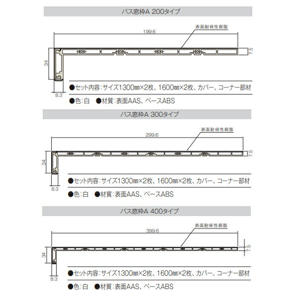 キョーセー ダイアロン バス窓枠Aエース 400タイプ 白 BX95C 3