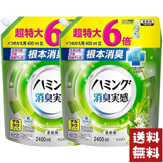 ハミング 消臭実感 柔軟剤 リフレッシュグリーンの香り 詰め替え デカラク 2400ml×2袋セット