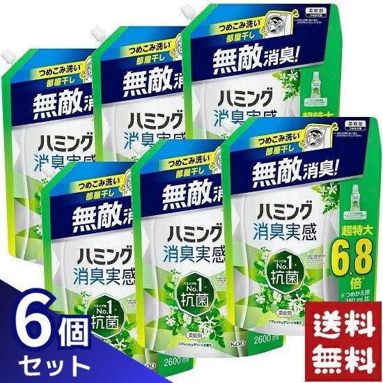ハミング 消臭実感 柔軟剤 リフレッシュグリーンの香り 超特大 つめかえ用 2600ml×6袋セット