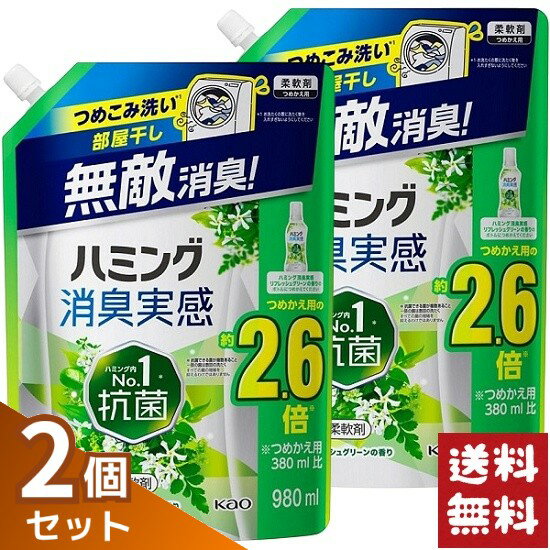 花王 ハミング消臭実感 リフレッシュグリーンの香り 柔軟剤 つめかえ用 980ml×2袋セット