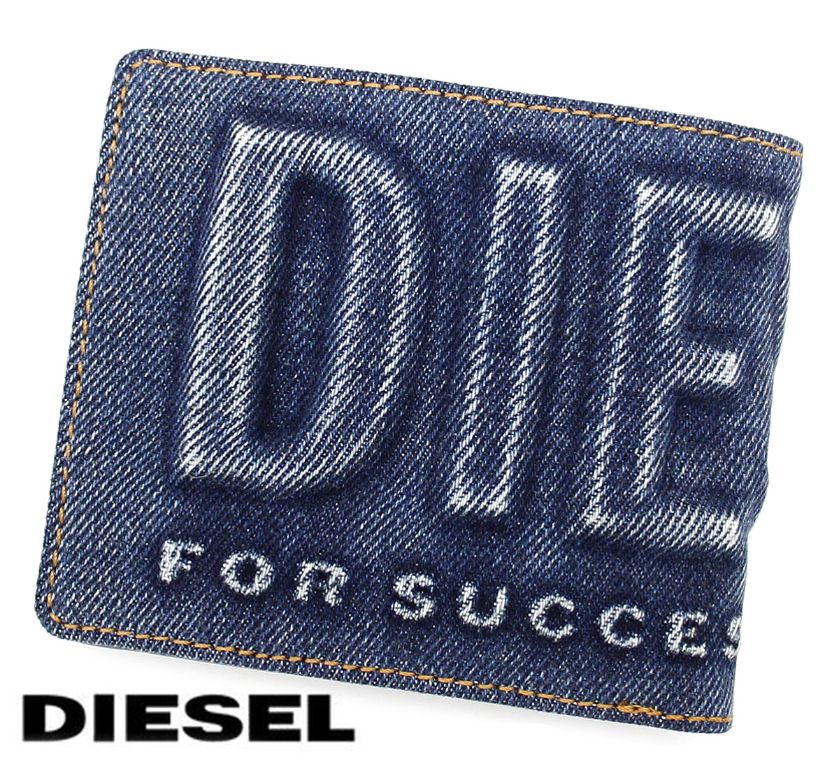 ディーゼル 財布（メンズ） DIESEL ディーゼル X09453 P5185 H1410 BI-FOLD COIN メンズ 小銭入れ付 二つ折り財布 エンボスロゴ デニムブルー 新品 箱付き【送料無料】