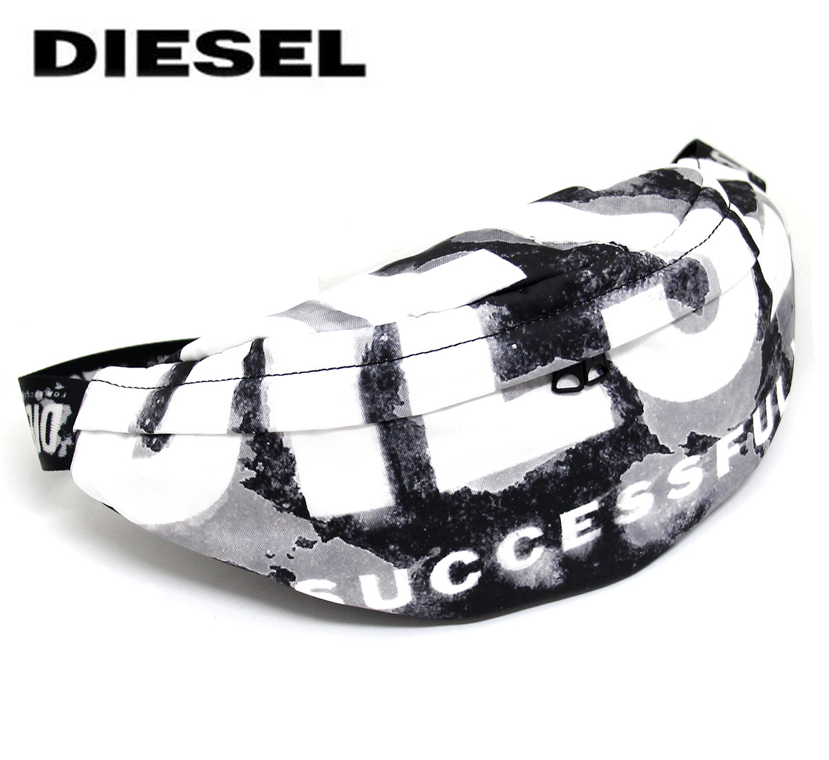 DIESEL ディーゼル X09475 P6338 T8013 ボディバッグ ウエストバッグ ショルダーバッグ DIESEL RAVE BELTBAG X ファブリックDSLプリント ブラック 新品 メンズ 【送料無料】