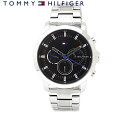 TOMMY HILFIGER トミーヒルフィガー 1791794 メンズ 腕時計 デュアルタイム　アナログ　クォーツ　シルバー　ブラック文字盤 ギフト プレゼント 【送料無料】