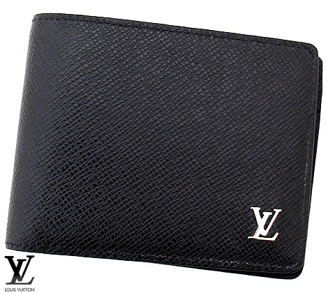 ルイヴィトン 二つ折り財布（メンズ） LOUIS VUITTON ルイ ヴィトン M30295 タイガ 小銭入れ無し 二つ折り財布 メタルロゴ ポルトフォイユ・ミュルティプル メンズ ノワール 新品【送料無料】