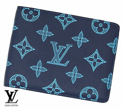 LOUIS　VUITTON　ルイ　ヴィトン　M82323　ポルトフォイユ・ミュルティプル　モノグラム　小銭入れ無し　二つ折り財布　ネイビーリバーブルー 【送料無料】のサムネイル