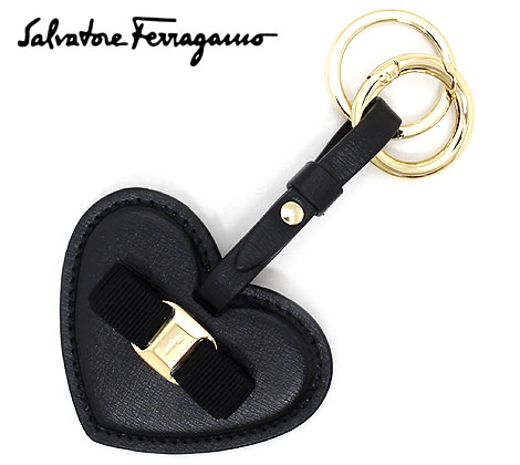 Salvatore Ferragamo サルヴァトーレ フェラガモ 22E011 0734489 ヴァラ リボン ハート レザー キーリング キーホルダー NERO ブラック 新品 【送料無料】